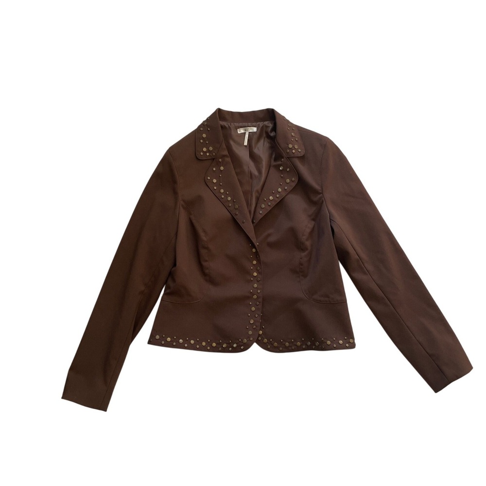 Brown Lined Studded Trim Blazer Jacket Size L by Metro 7